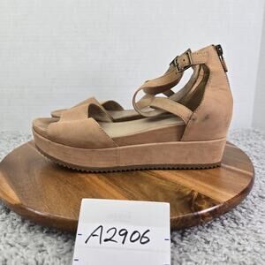 Eileen Fisher Emmy Light Espresso Tumbled Nubuck Wedge Platform Sandal Women 8.5